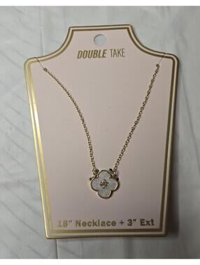 Double Take Gold Tone Clover Necklace with Rhinestone Accent